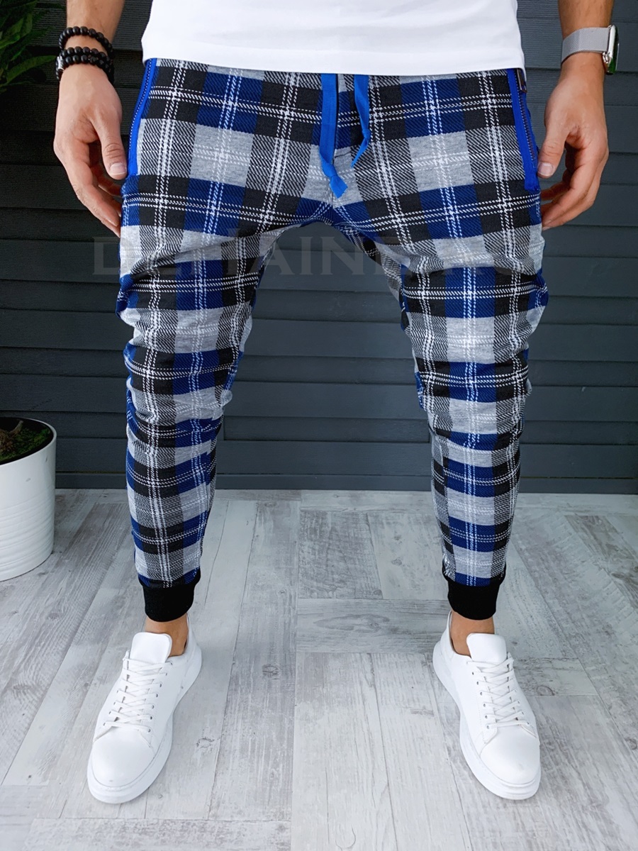 Pantaloni barbati albastri in carouri smart casual ZR 19066 6-2 *